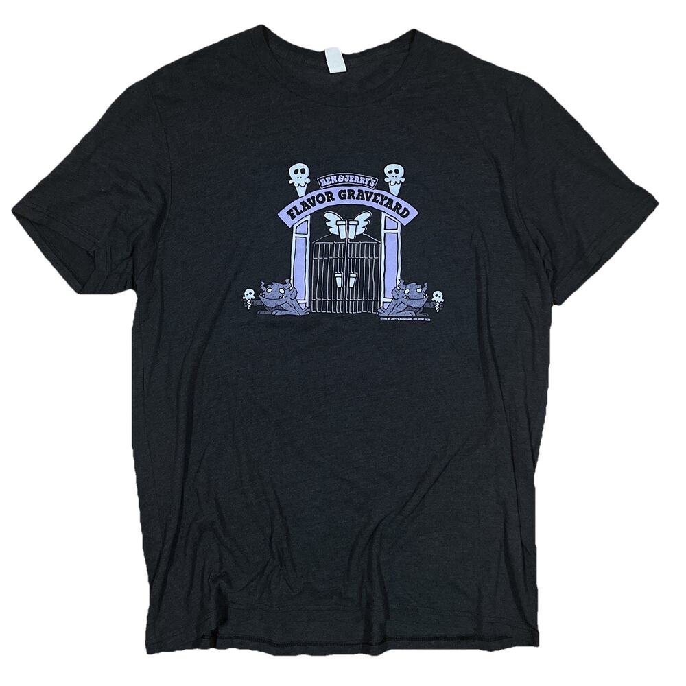 Ben and Jerry’s Ice Cream Flavor Graveyard T-Shirt Rare Slim XL Skulls Halloween